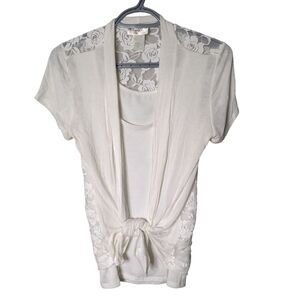Lavish Vintage Y2K White Tie Front‎ Lace Back Tank Cardi Combo Size Small